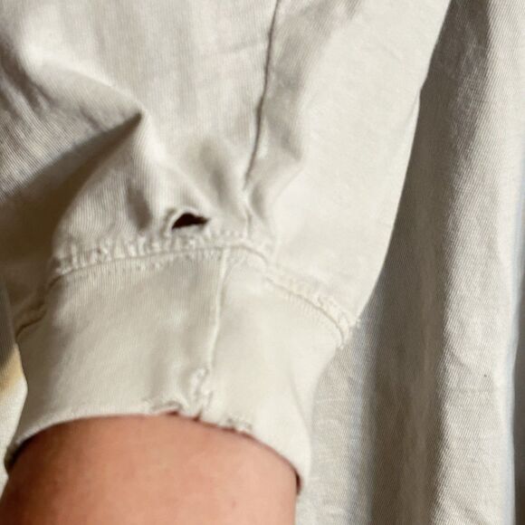Abercrombie & Fitch Y2K 1990’s Off White Long Sleeve Tee THRASHED Vintage L - Picture 6 of 13
